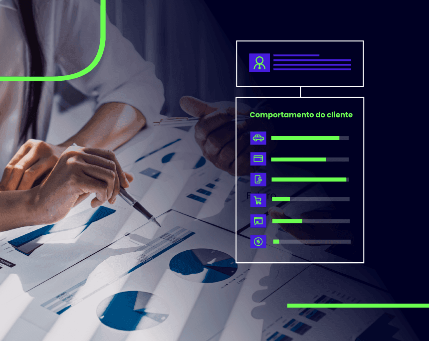 comportamento do cliente - foto de uma pessoa analisando gráficos impressos com representações de aspectos de comportamento do cliente